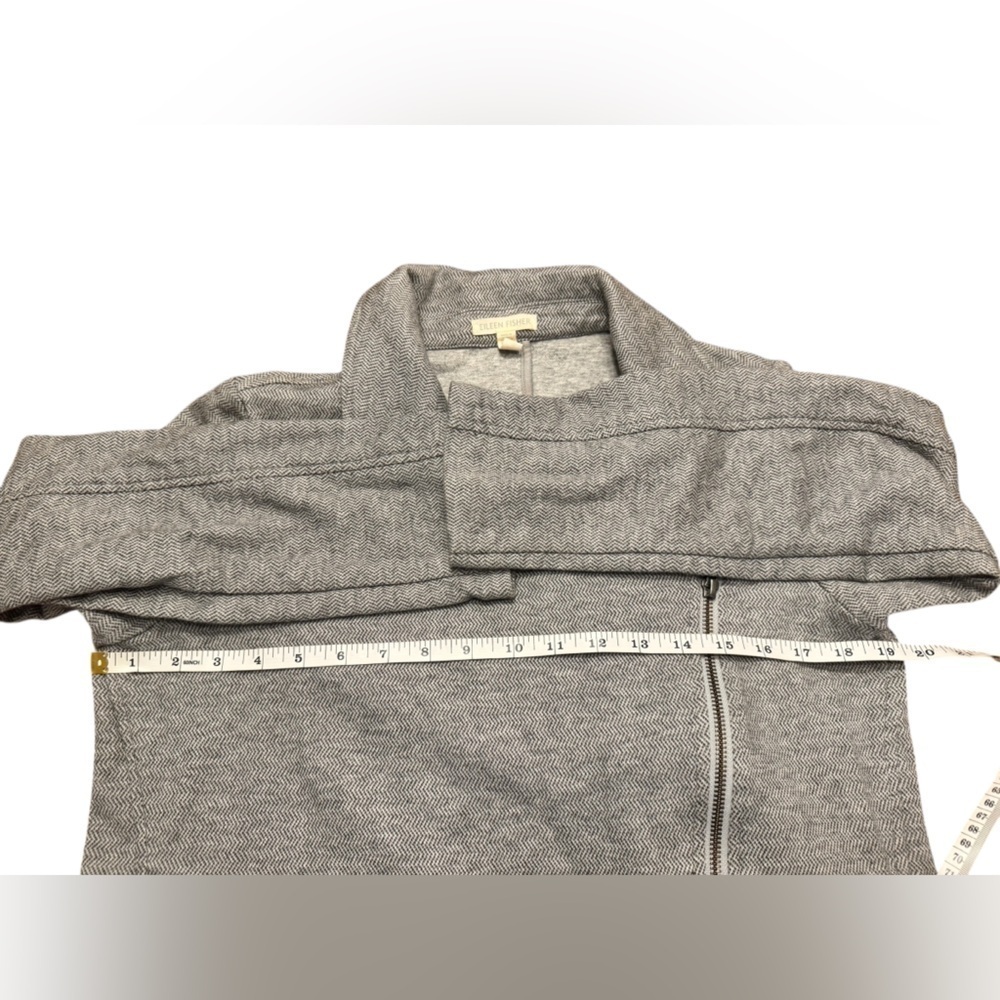 Eileen Fisher Organic Cotton Tweed Moto Herringbone Jacket Gray Size M - Picture 14 of 15